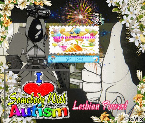 a picture of a person giving a thumbs up with the words somebody with autism on it