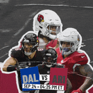 a group of football players holding signs that say dal vs ari