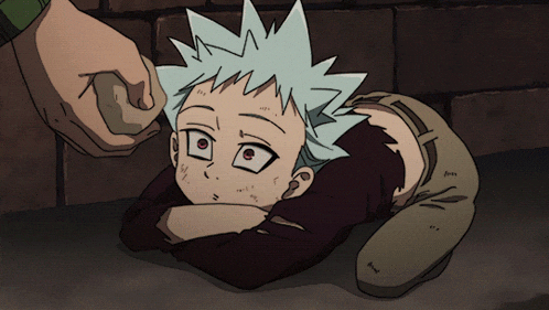 a cartoon drawing of a boy with spiky hair laying down