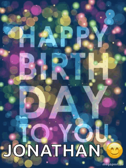 a birthday card for jonathan with colorful lights