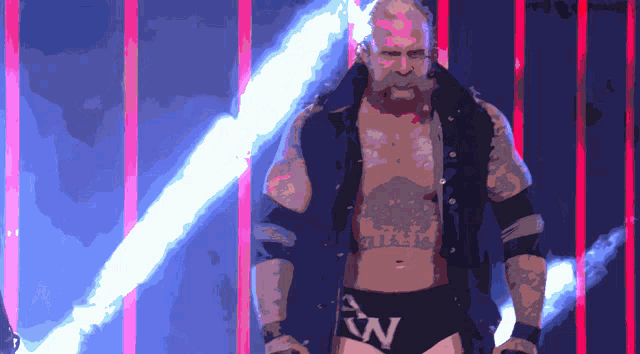 a wrestler with the letter w on his underwear