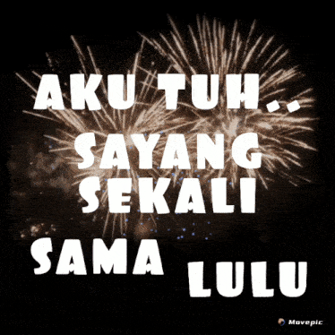 a fireworks display with the words aku tuh sayang sekali sama lulu in white letters