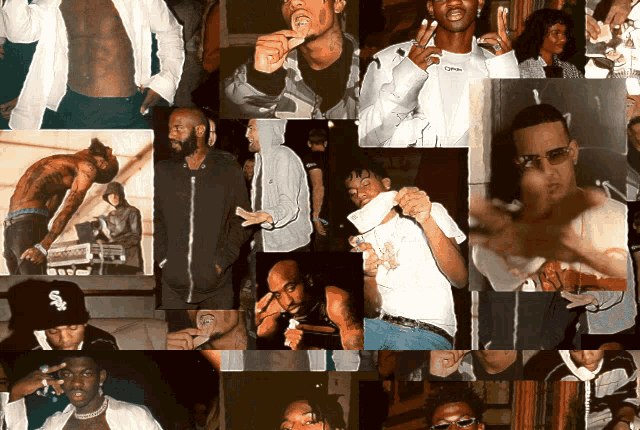 a collage of rappers with one wearing a hat that says ' chicago white sox ' on it