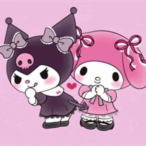 two cartoon characters are standing next to each other on a purple background .