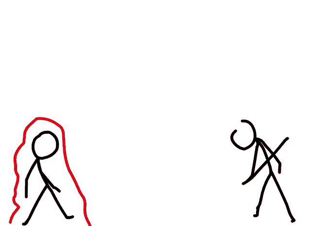 a drawing of a stick figure with red lines coming out of his mouth