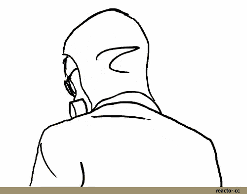 a drawing of a man wearing a gas mask