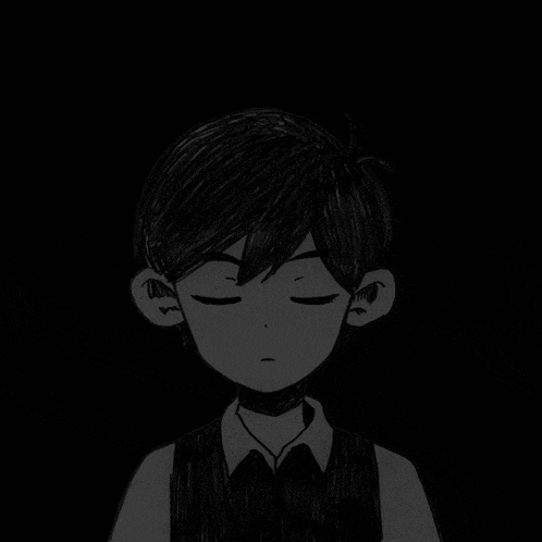 a black and white drawing of a boy with closed eyes