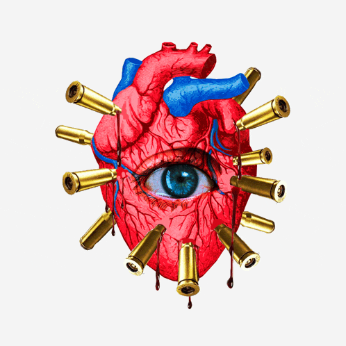 a heart with bullets sticking out of it