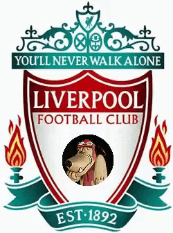 a logo for the liverpool football club with a picture of a dog on it