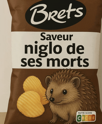 a bag of brett 's saveur niglo de ses morts chips with a hedgehog on it