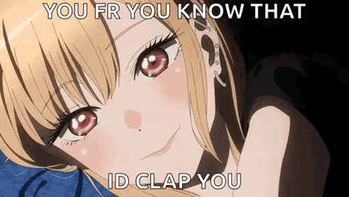 a picture of a girl with red eyes and the words you fr you know that id clap you ..