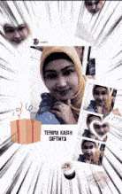 a woman wearing a hijab and a ring is surrounded by other people 's faces