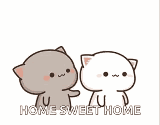 a couple of cats are standing next to each other and one of them is petting the other 's face .