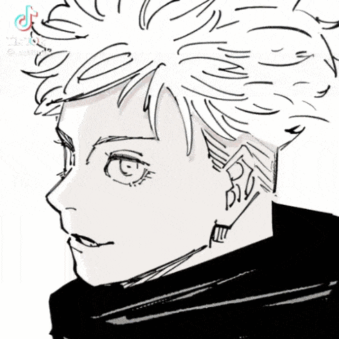 a black and white drawing of a man 's face with his eyes closed and a black jacket .