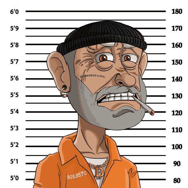 a cartoon drawing of a man with a beard and the number 9093870 on his shirt