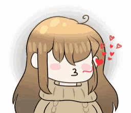 a cartoon drawing of a girl with hearts around her head and the number 3 on her face .