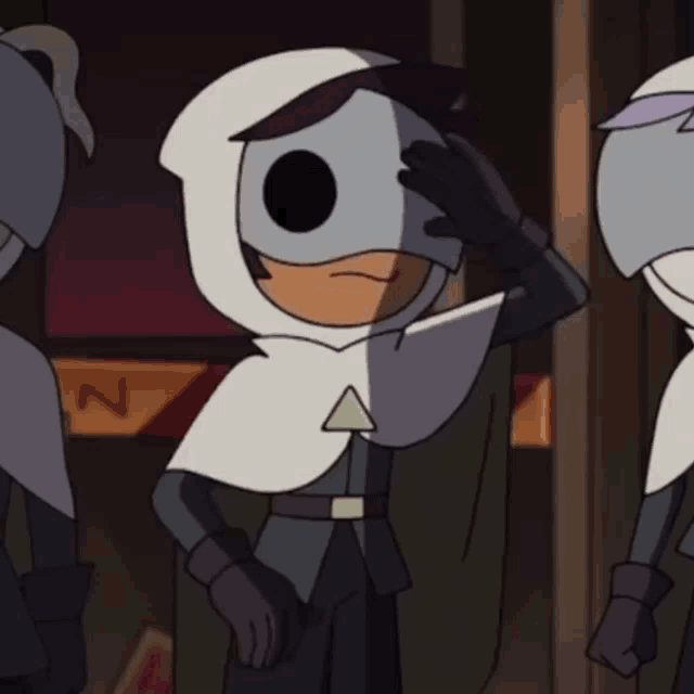 a cartoon character wearing a white cape and a mask salutes