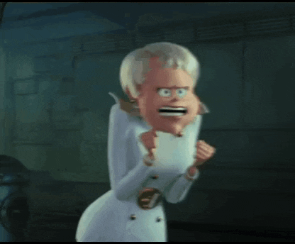 a cartoon character is wearing a white coat with gold buttons and a gold belt