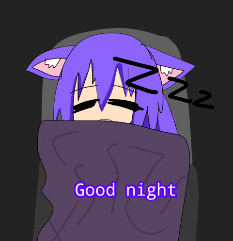 a drawing of a cat girl sleeping with the words " good night " underneath
