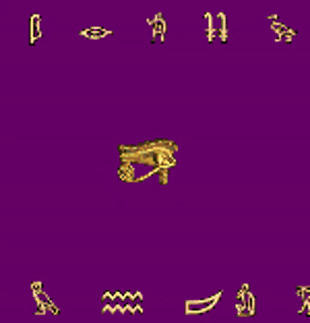 a purple background with a picture of an eye and a few symbols