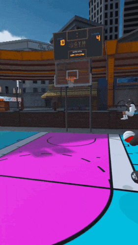 a basketball court with a scoreboard that says gym at the top