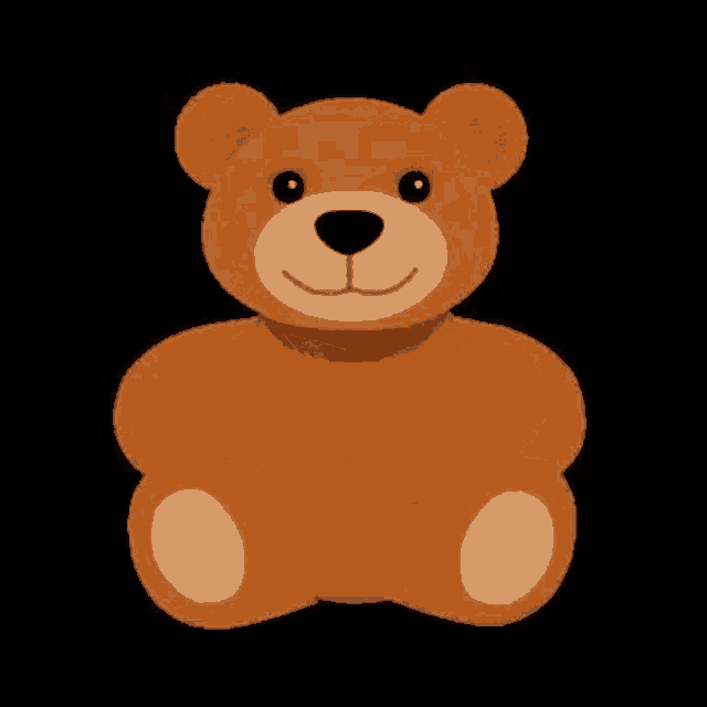 a brown teddy bear is sitting down on a black background .