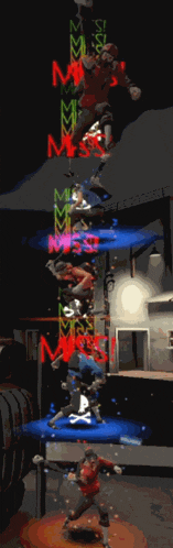 a stack of people are standing in front of a sign that says ' mgm ' on it