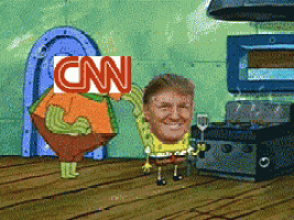 spongebob and donald trump are standing next to each other