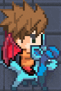 a pixel art of a person holding a sword