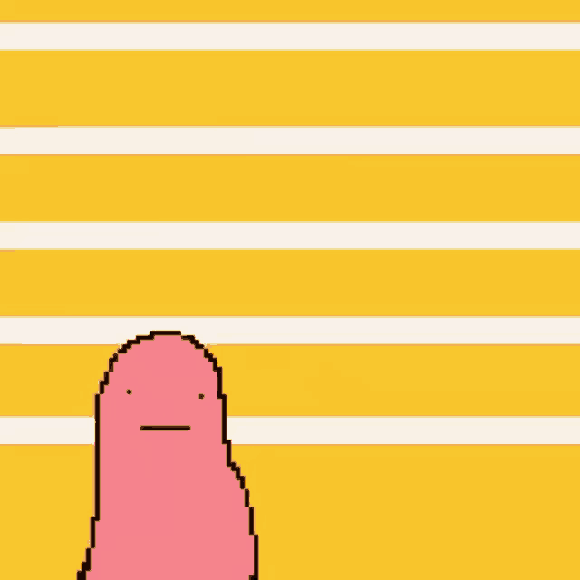 a pixel art of two ghosts , one pink and one orange , standing next to each other on a yellow background .