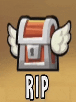 a cartoon chest with wings and the words `` rip '' written below it .