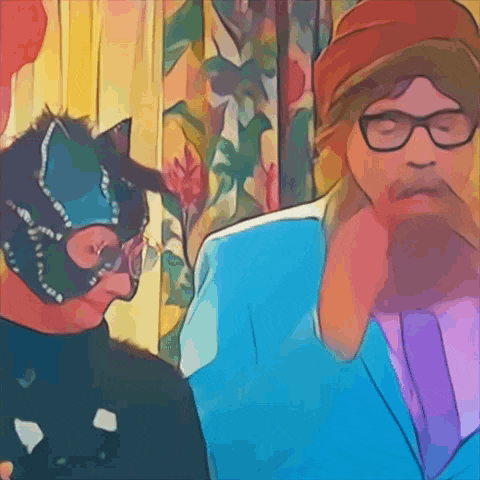 a cartoon of a man wearing a cat mask