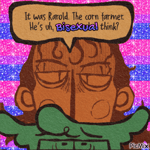 a cartoon of a man with a speech bubble saying it was rarold the corn farmer