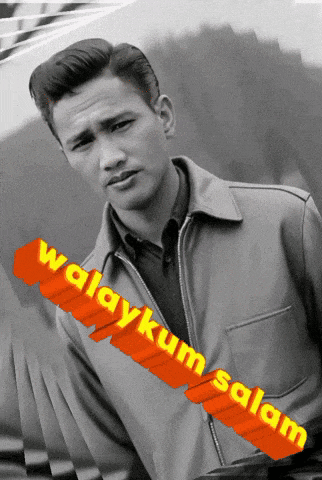 a black and white photo of a man with the words " walangkum salam " on the bottom