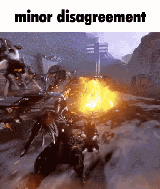 a video game scene with the words minor disagreement written on the bottom