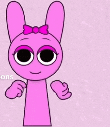 a pink cartoon rabbit with a bow on its head .