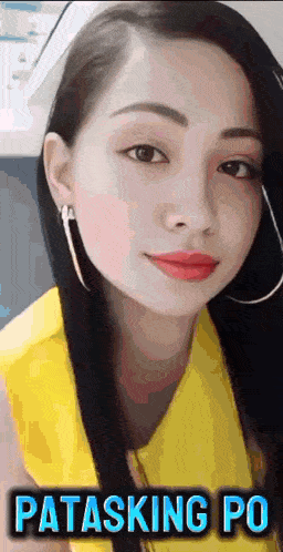 a close up of a woman 's face with the words patasking po written below her