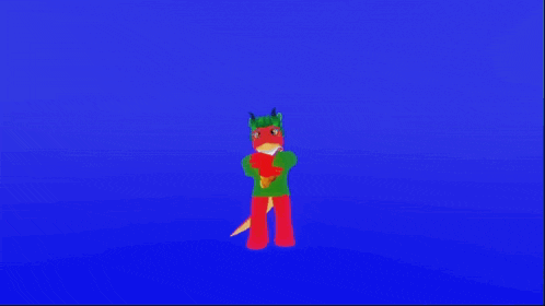 a cartoon character is standing in front of a blue background holding a heart .