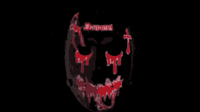 a mask with the word demons on it and a cross on it