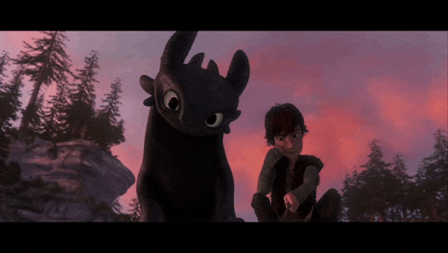 hiccup and toothless from how to train your dragon sitting next to each other