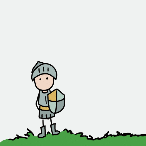 a cartoon of a knight standing next to a king riding a horse