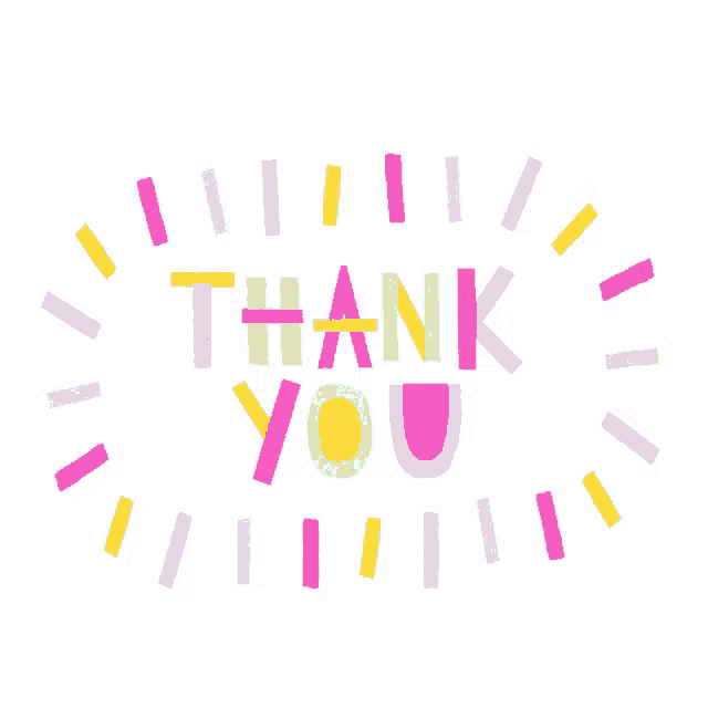 the word thank you is surrounded by colorful lines on a white background