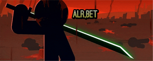 a silhouette of a person holding a sword with the words alr.bet on the bottom right