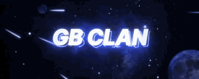 a blue background with gb clan written in white letters