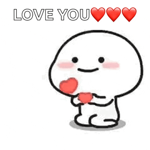 a cartoon character is holding a red heart and the words love you are above it
