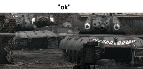 a black and white photo of two tanks with the words " ok " on the bottom