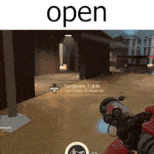 a screenshot of a video game with the word open on top