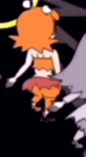 a cartoon drawing of a girl with orange hair dancing