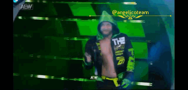 a man in a hoodie with the word aew on it