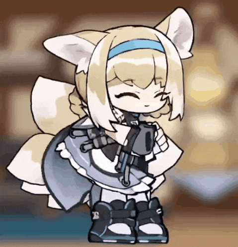 a cartoon of a girl holding a gun and smiling .